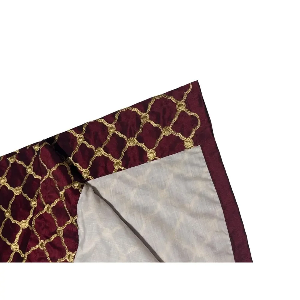 Set of 4 Red & Gold Embroidered Valances Short Curtains Scalloped Faux Silk